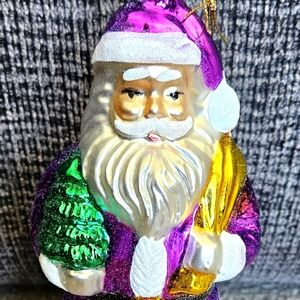 Vintage  Santa With Tree . Blown Glass  9" Christmas Tree Ornament.